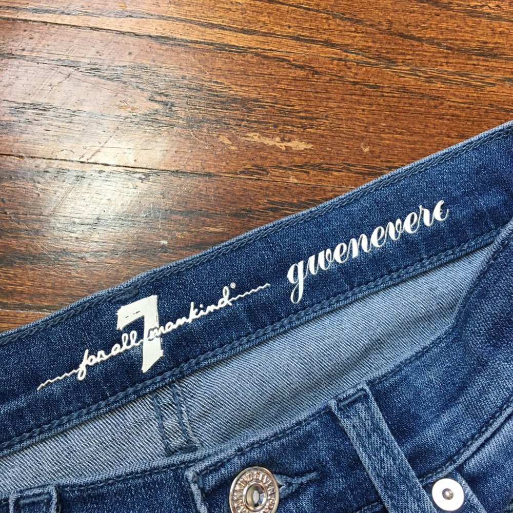 7 For All Mankind Mid Rise Skinny Jeans Basic Rip - Picture 4 of 8